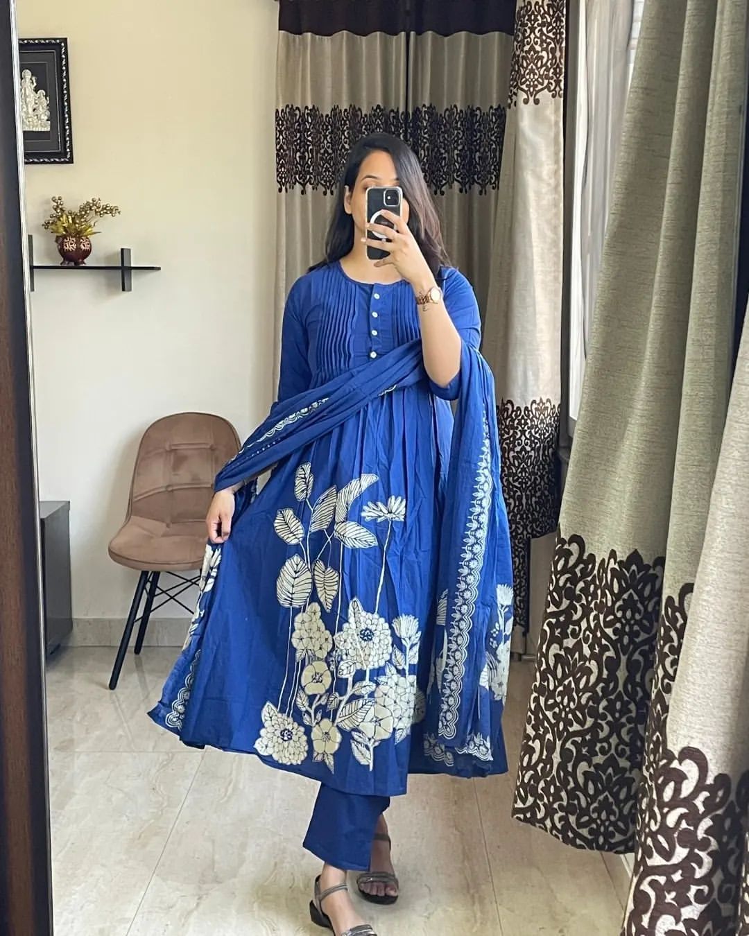 Women Ethnic Cotton Blue Kurta Pant and Dupatta Set – Classic Ethnic Wear