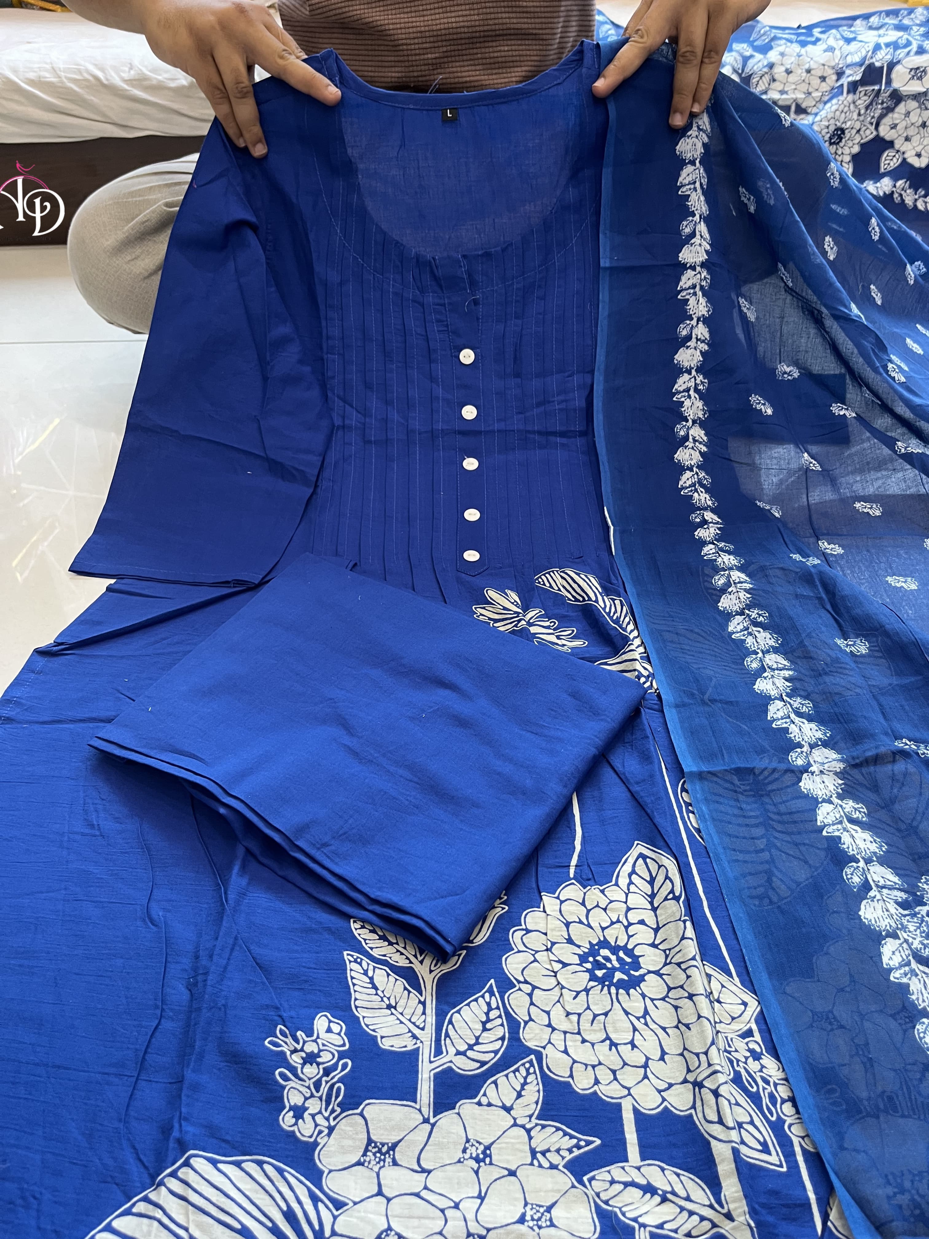 Women Ethnic Cotton Blue Kurta Pant and Dupatta Set – Classic Ethnic Wear