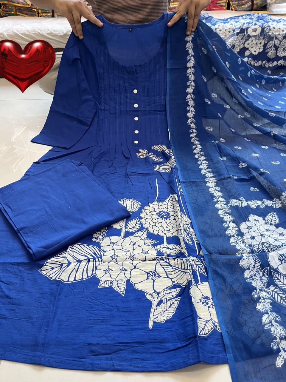 Women Ethnic Cotton Blue Kurta Pant and Dupatta Set – Classic Ethnic Wear