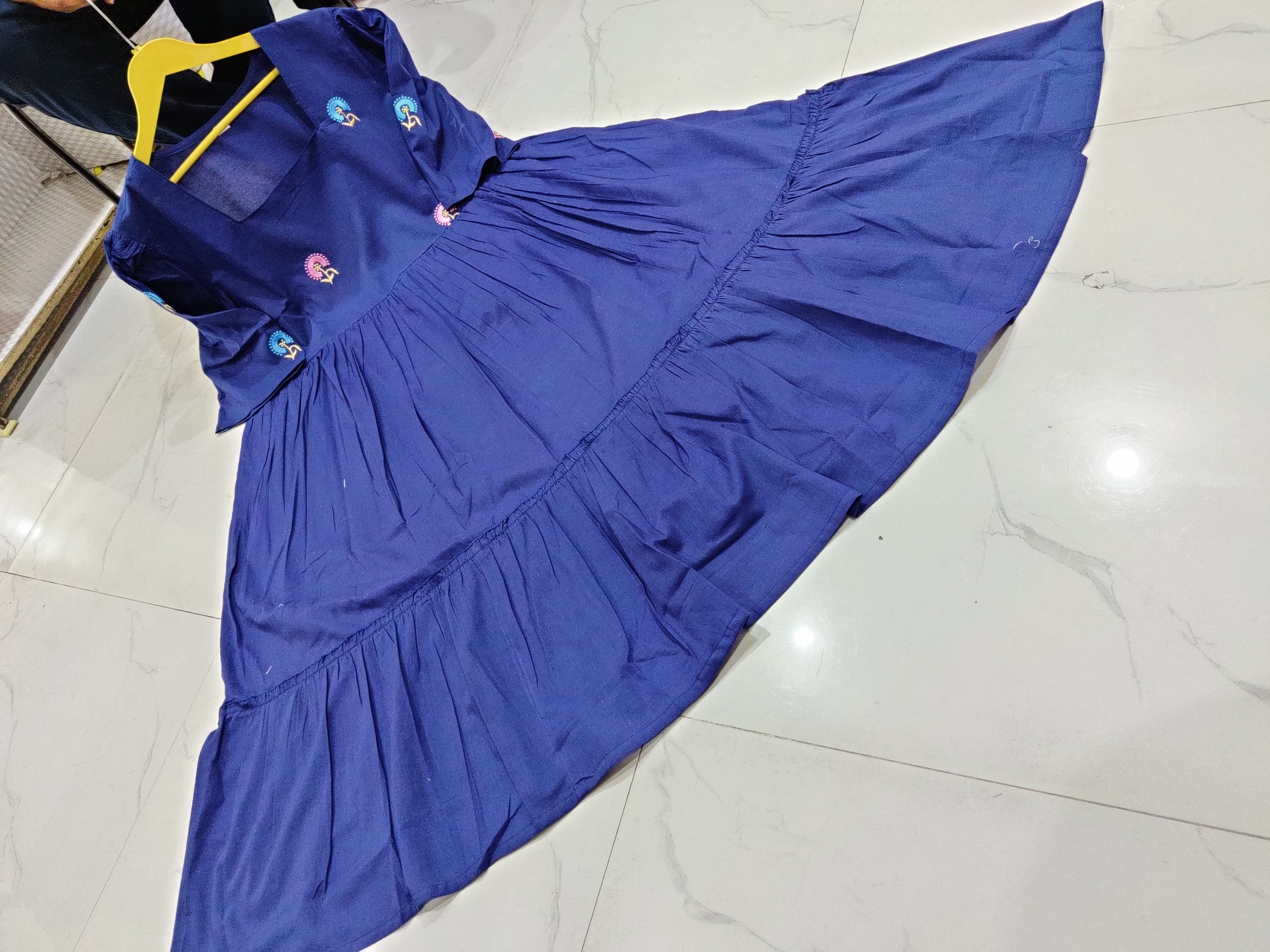 Women Blue Cotton Middi Gown – Stylish & Comfortable