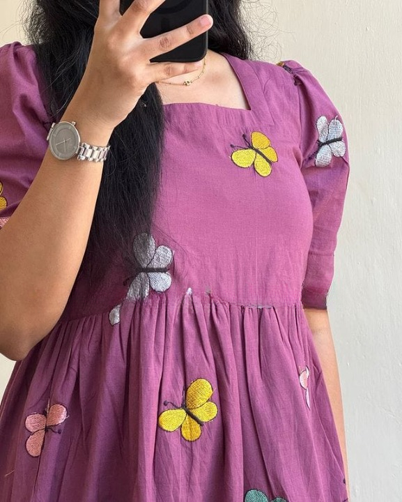 Women Cotton Embroidery Purple Middi Gown – Elegant & Stylish Dress