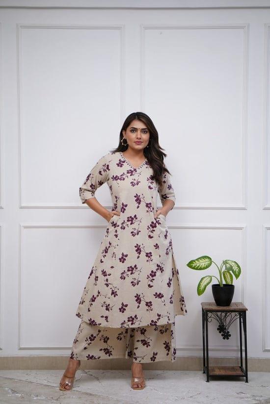 TrendBuy Cotton Beautiful Printed Kurti with Neck Embroidery Work