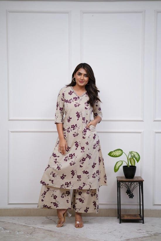 TrendBuy Cotton Beautiful Printed Kurti with Neck Embroidery Work