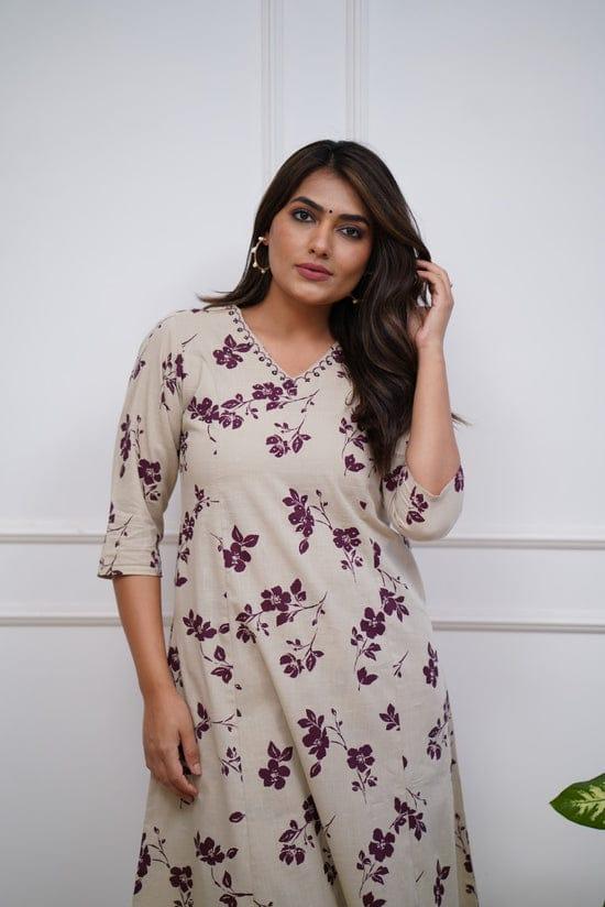 TrendBuy Cotton Beautiful Printed Kurti with Neck Embroidery Work