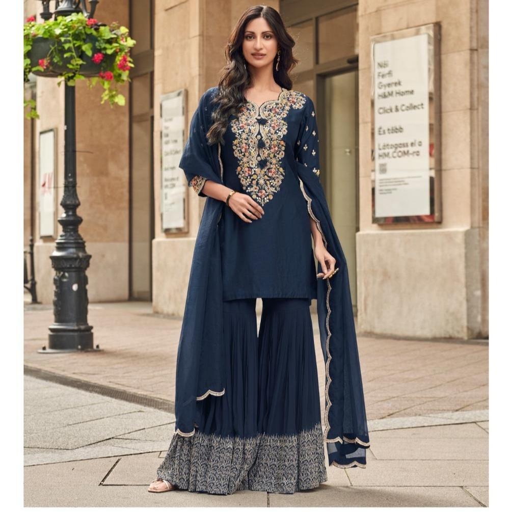 Fox Georgette Palazzo Suits with Sequence Embroidery