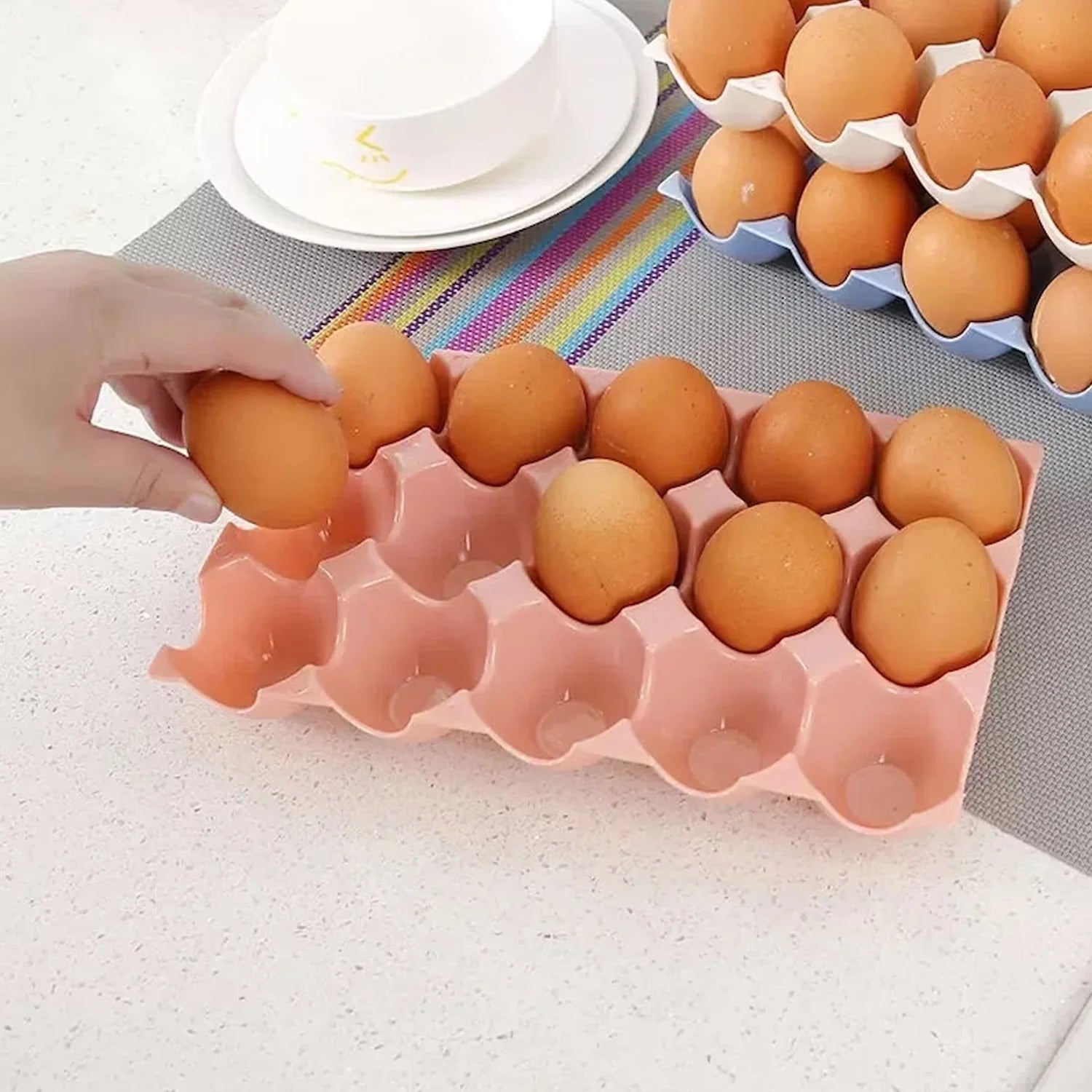 2116 15 Cavity Plastic Egg Tray Egg Trays For Storage With 15 Eggs Holder (4 Pc Set)