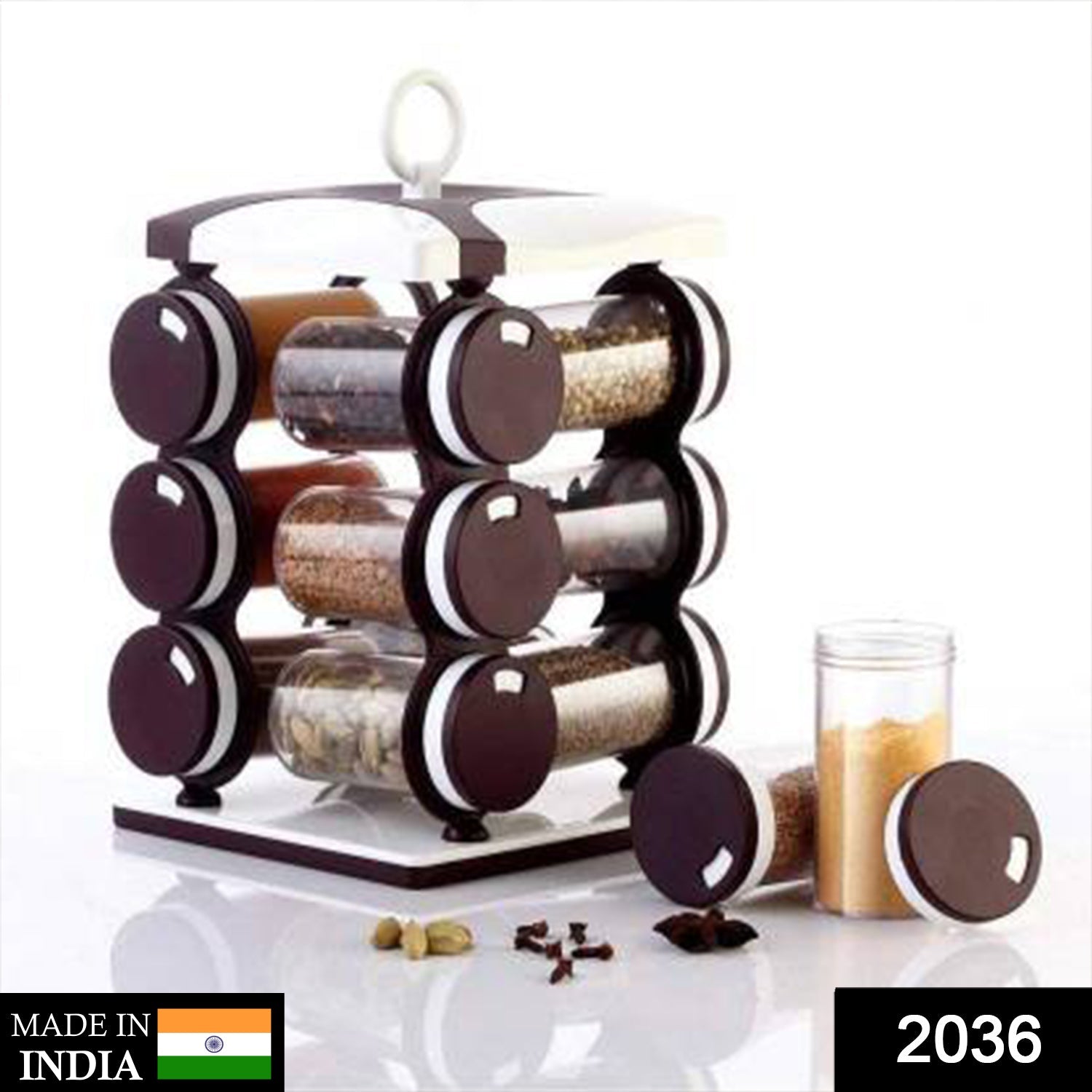 2036 Spice Jar Set - Food Grade Plastic 12pcs Spice Jar (Brown Box)