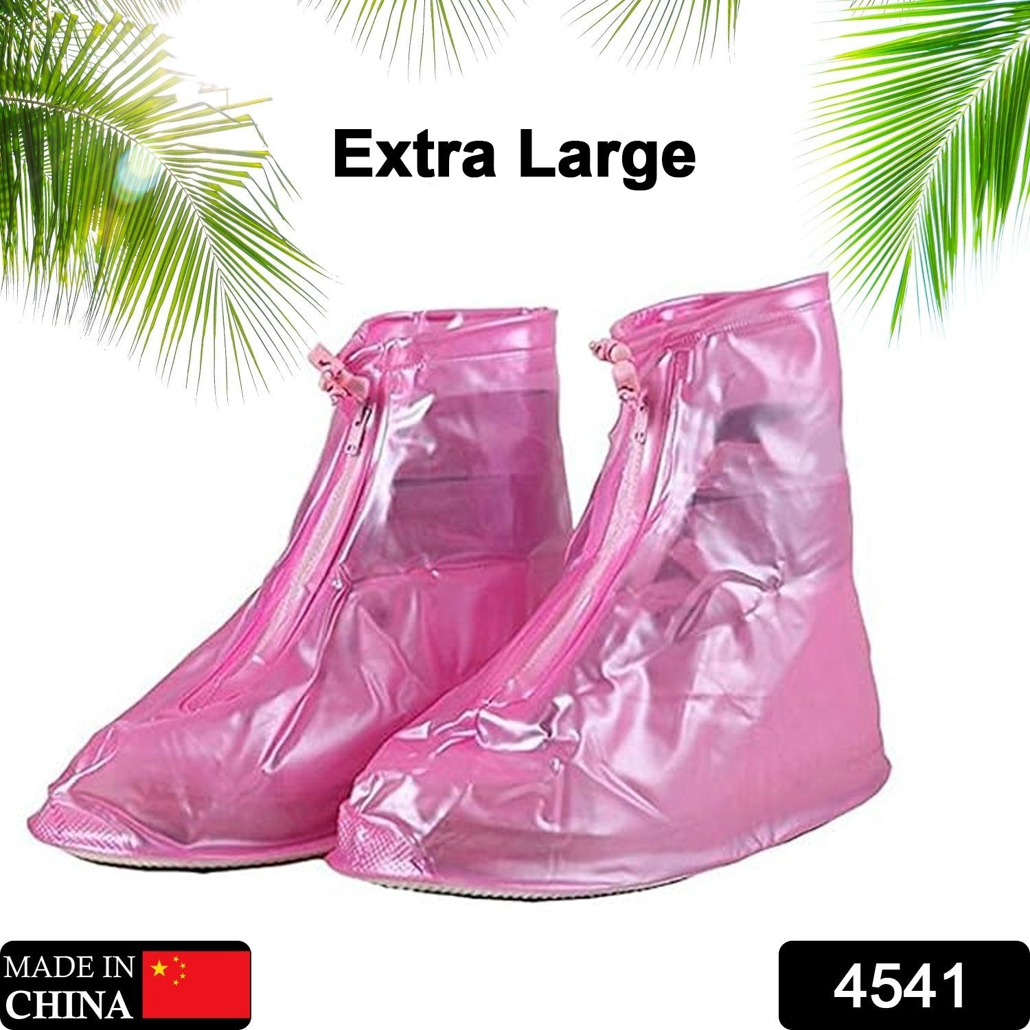 4541 Plastic Shoes Cover Reusable Anti-slip Boots Zippered Overshoes Covers Pink Transparent Waterproof Snow Rain Boots For Kidsadult Shoes For Rainy Season (L Size1 Pairs)