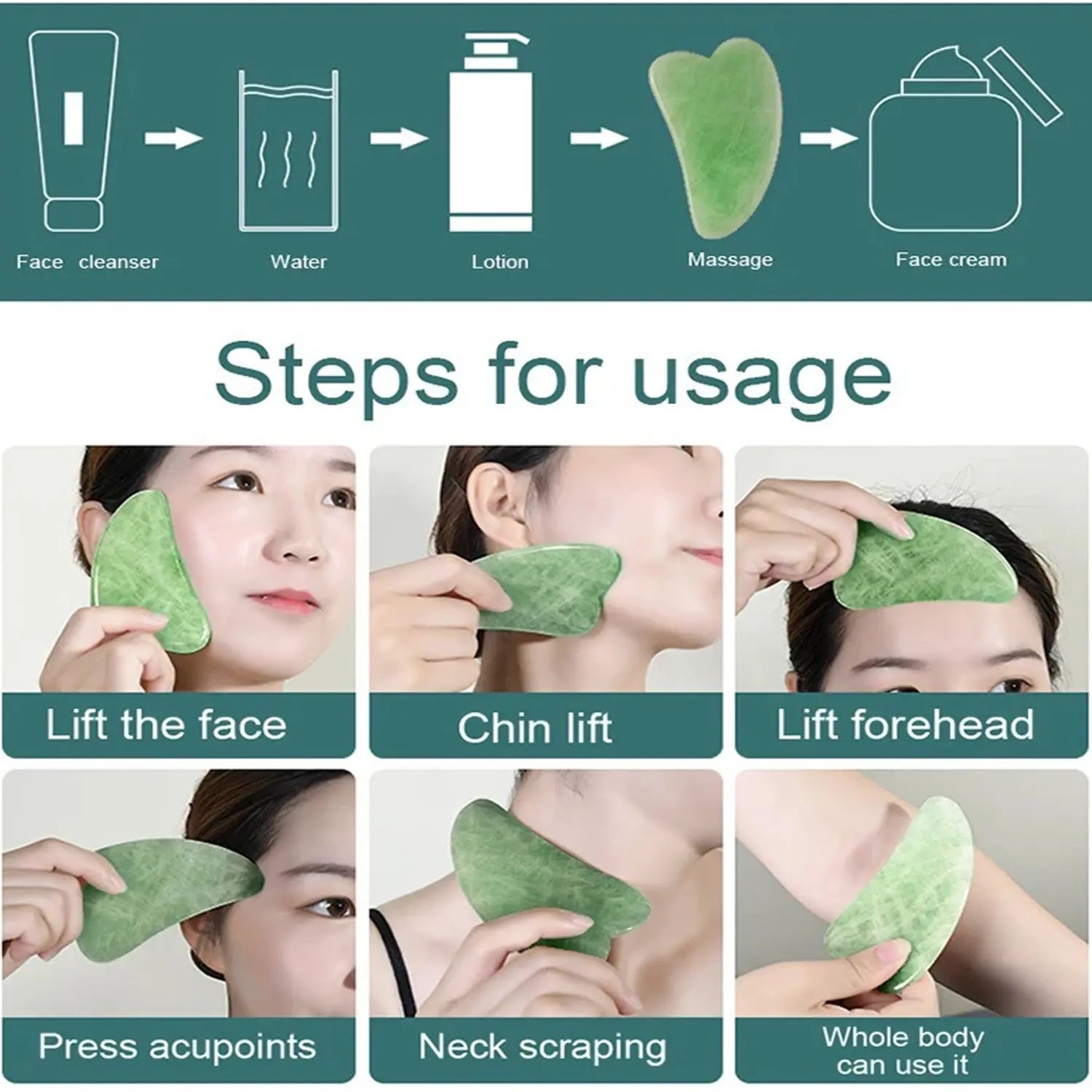 0318 Gua Sha Stone And Anti Aging Jade Roller Massager For Face Massage Natural Face Skincare Massager  Face Roller Massager For Women  Face Shaper Jade Roller And Gua Sha Set For Glowing Skin - Image #6