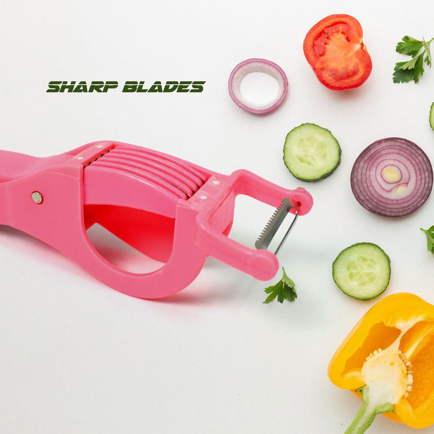 Plastic 2 In 1 Vegetable  Fruit Multi Cutter 5 Blade Vegetable Cutter With Peeler (1 Pc  Multicolor)