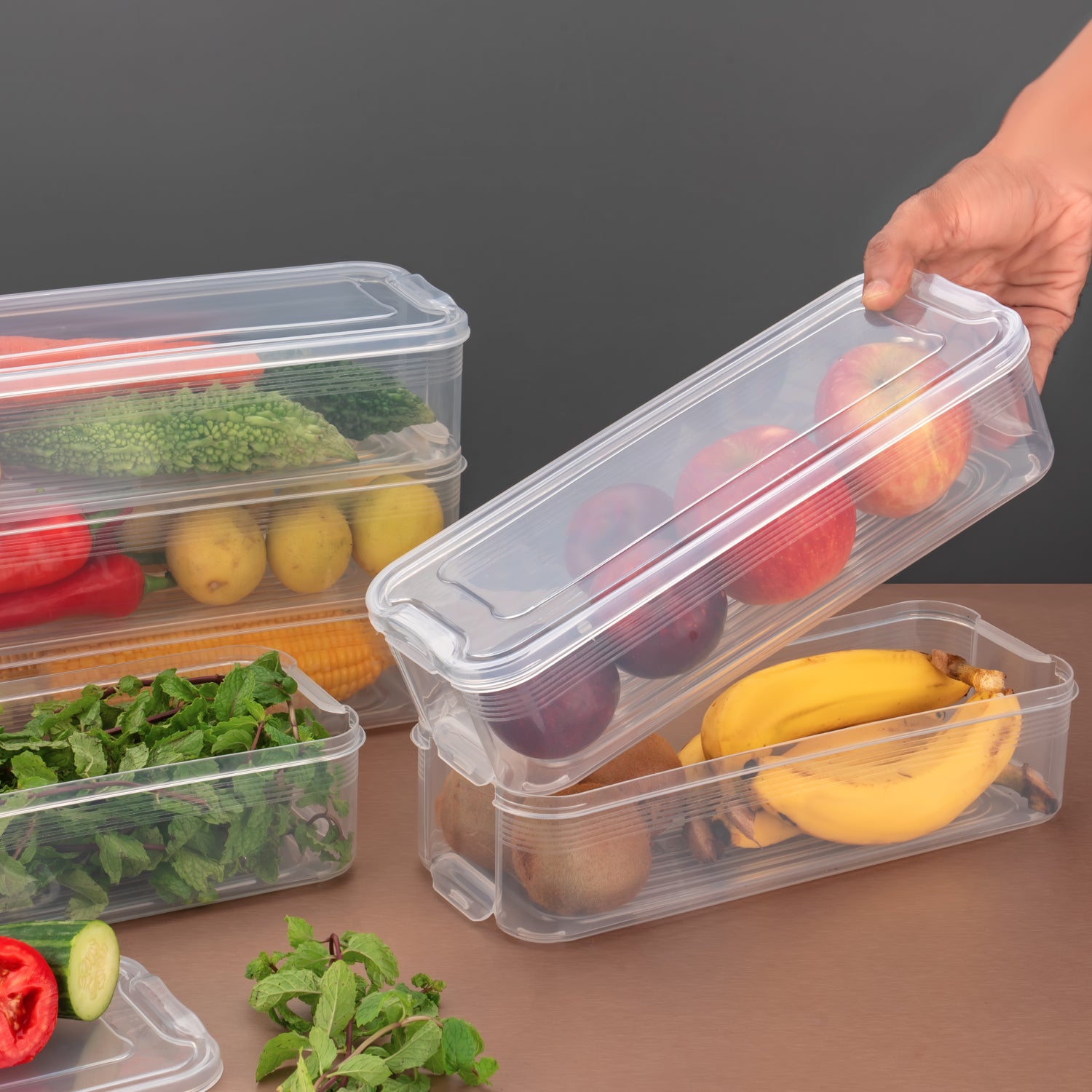 5595 3 Fridge Storage Container Fridge Organizer With Lid Stackable Fridge Storage Containers Plastic Freezer Storage Containers For Fish Meat Vegetables Fruits Pack Of 3pcs 1500ml Approx