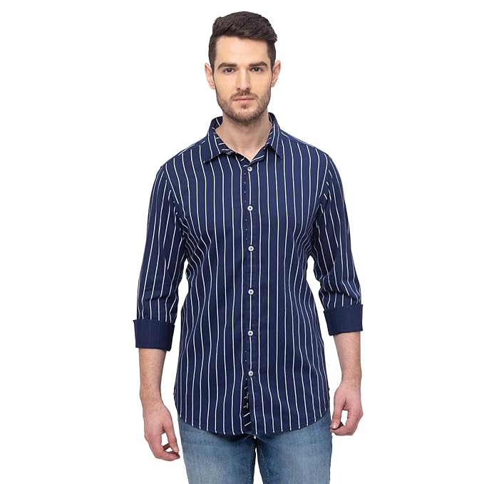 Fit Stripe Navy Casual Shirt for Men ( Pack of 1 )