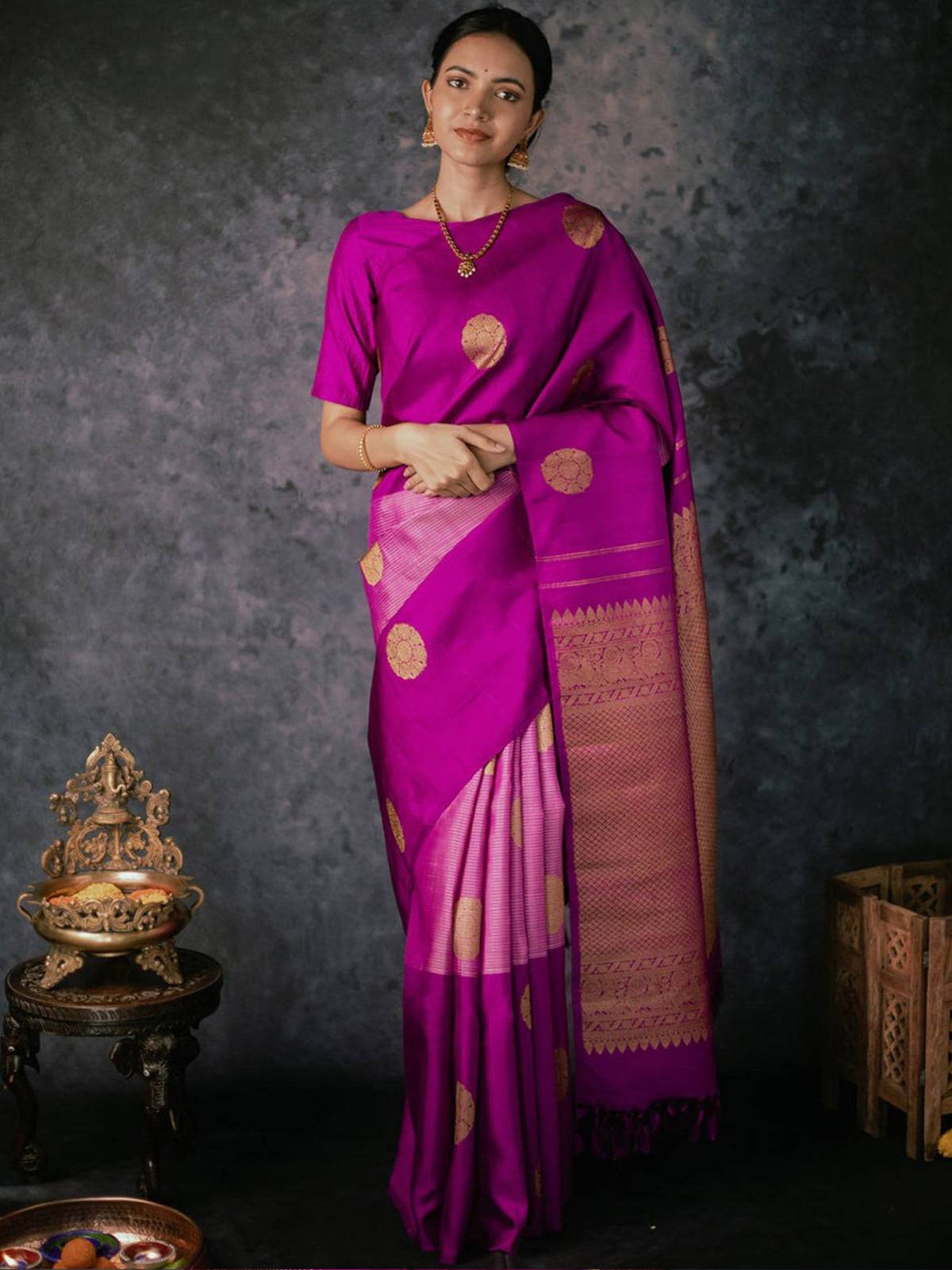 Banarasi Soft Silk Saree with Gold Zari Weaving and Brocade Work