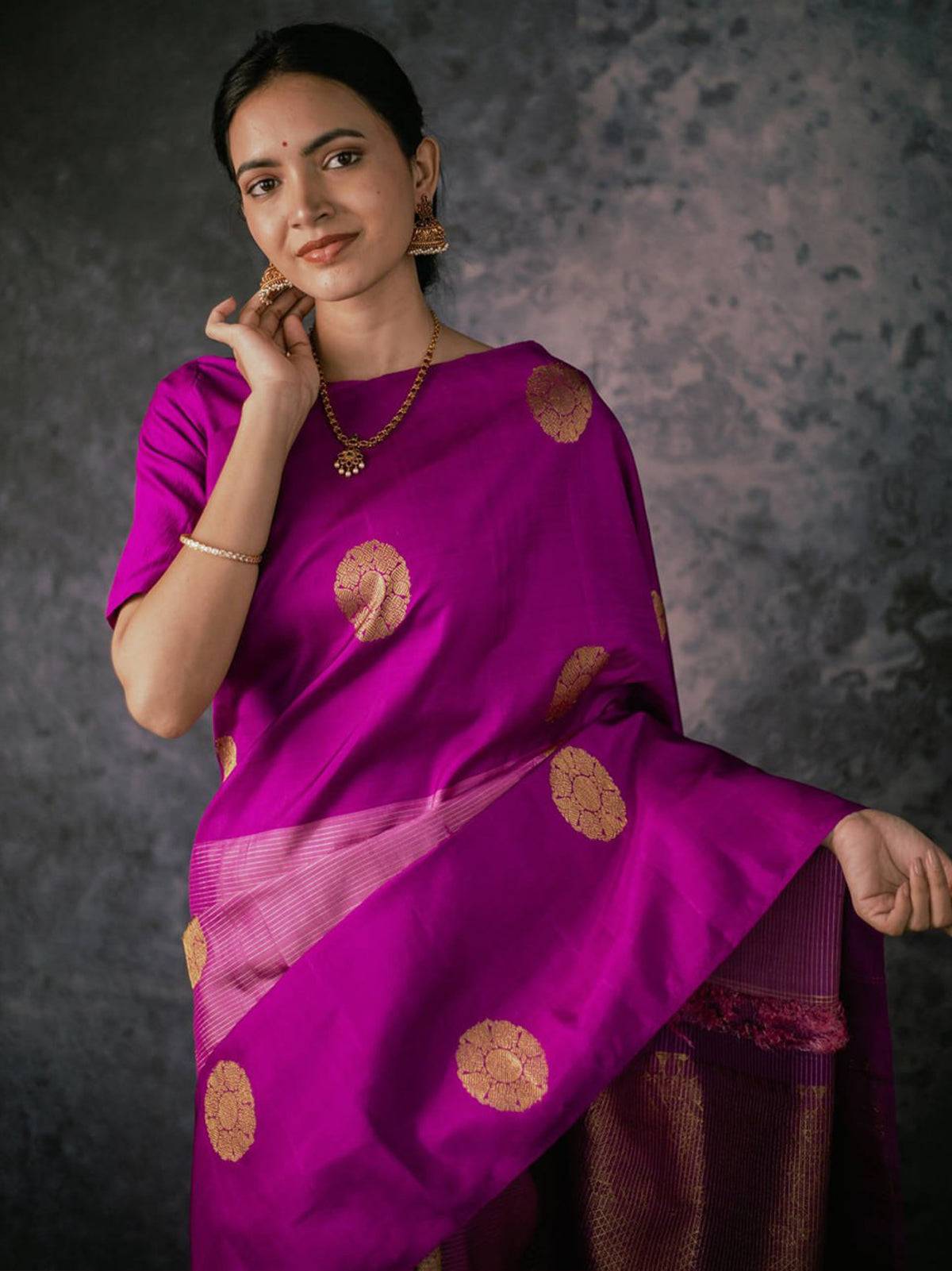 Banarasi Soft Silk Saree with Gold Zari Weaving and Brocade Work Purple Silk