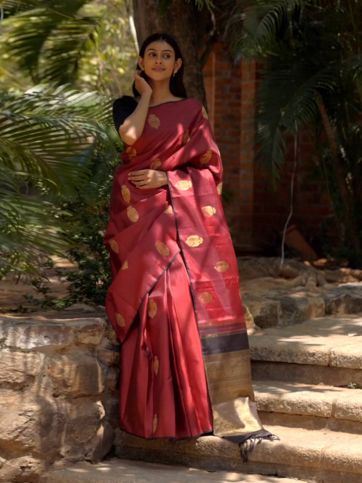 Banarasi Soft Silk Saree with Gold Zari Weaving and Brocade Work