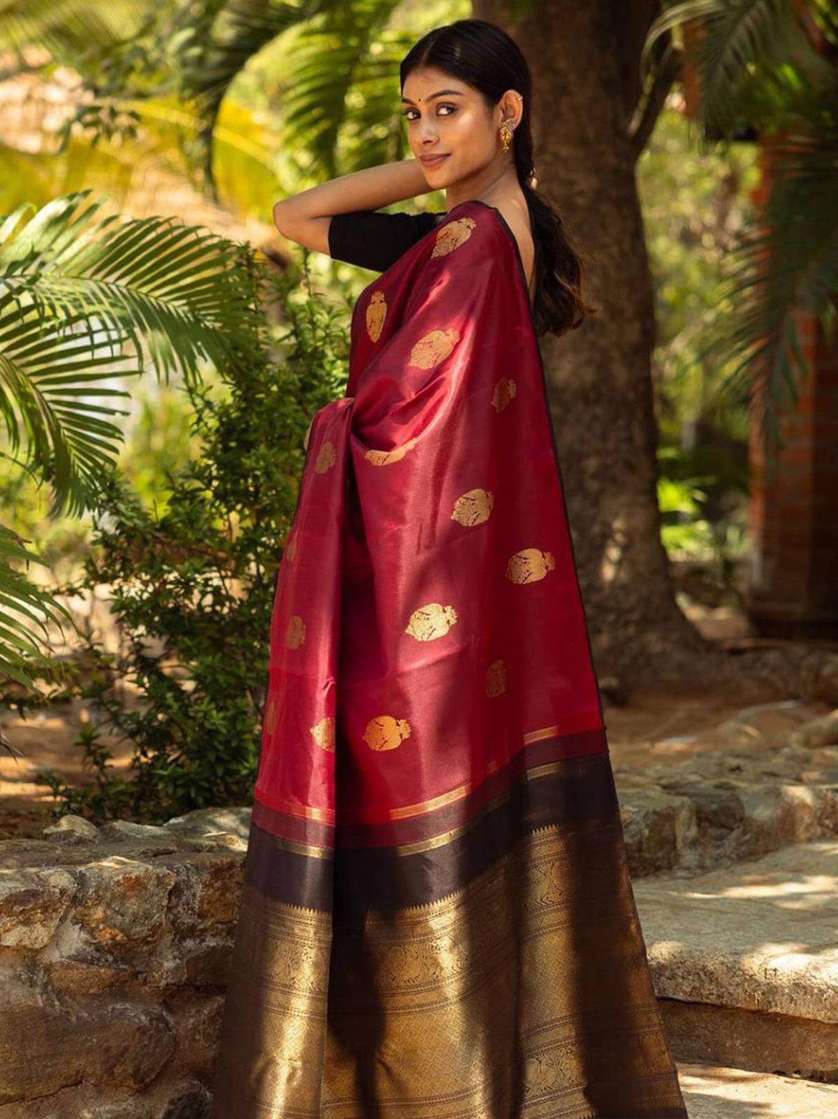 Banarasi Soft Silk Saree with Gold Zari Weaving and Brocade Work