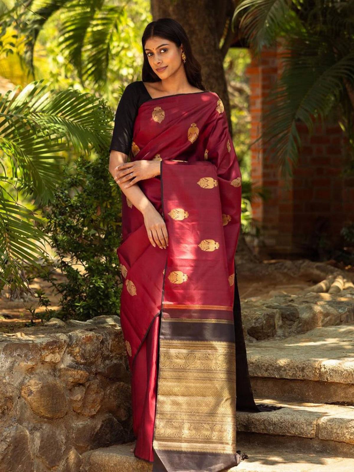 Banarasi Soft Silk Saree with Gold Zari Weaving and Brocade Work