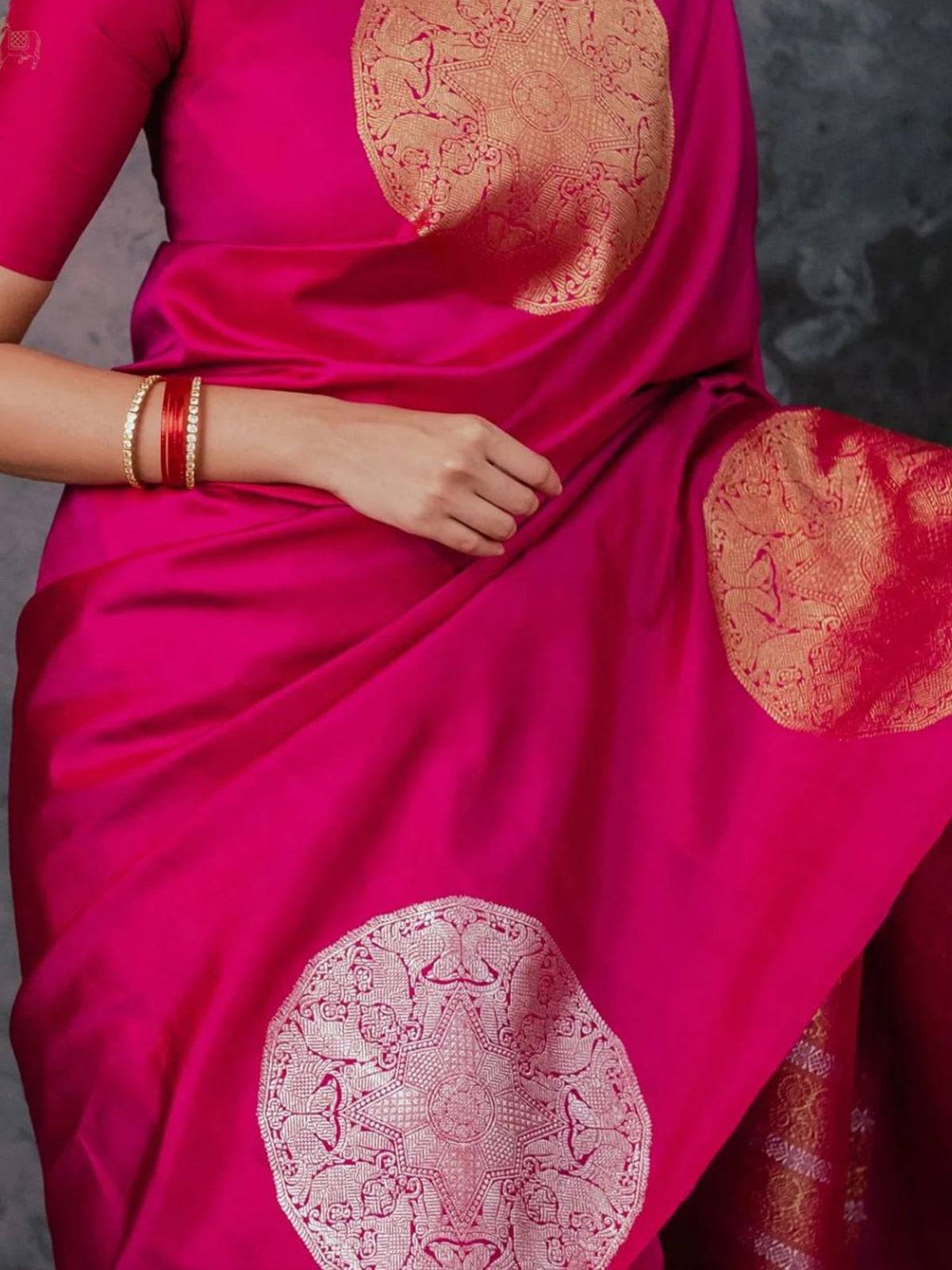 Banarasi Soft Silk Saree with Gold Zari Weaving and Brocade Work