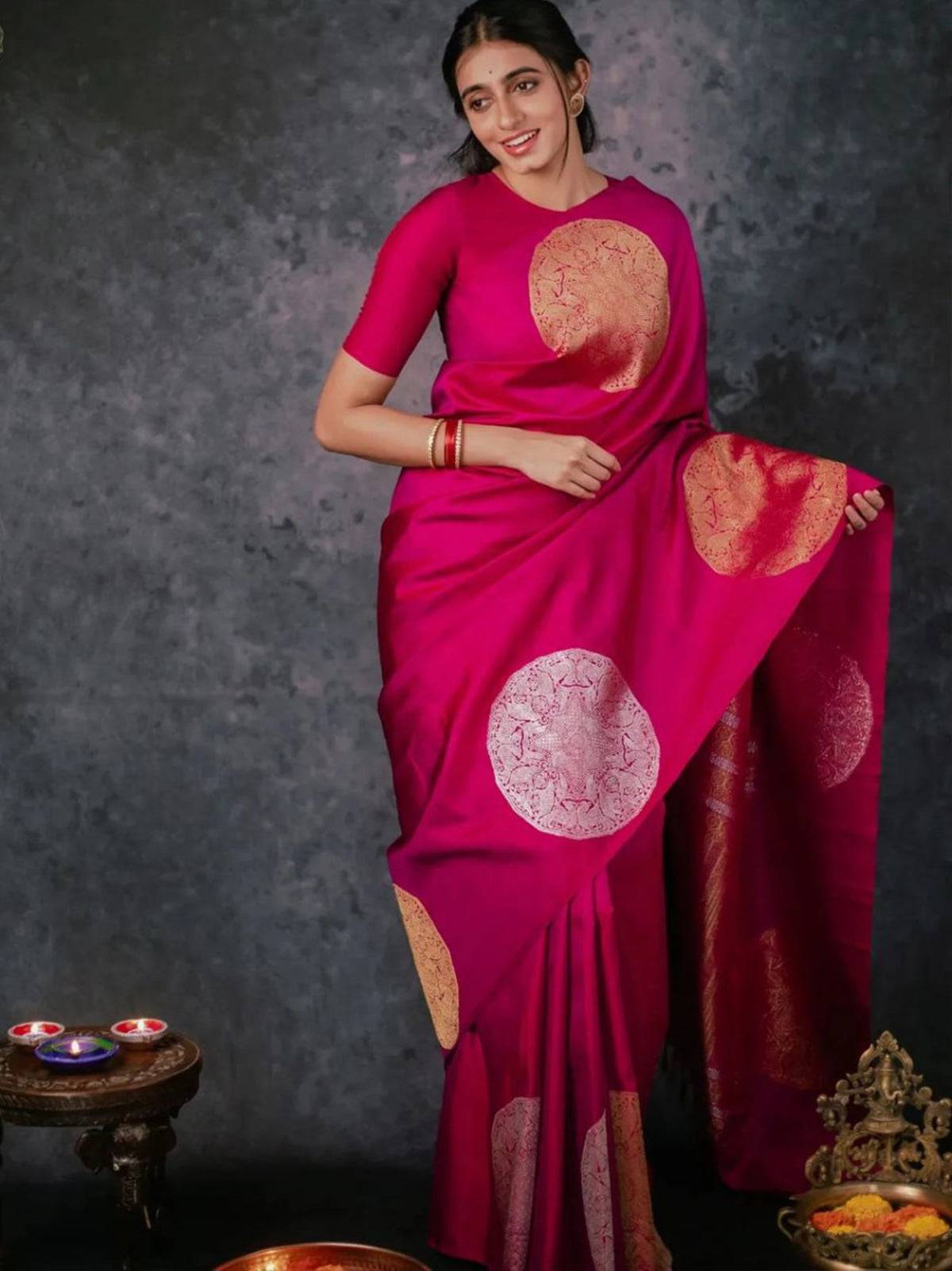 Banarasi Soft Silk Saree with Gold Zari Weaving and Brocade Work