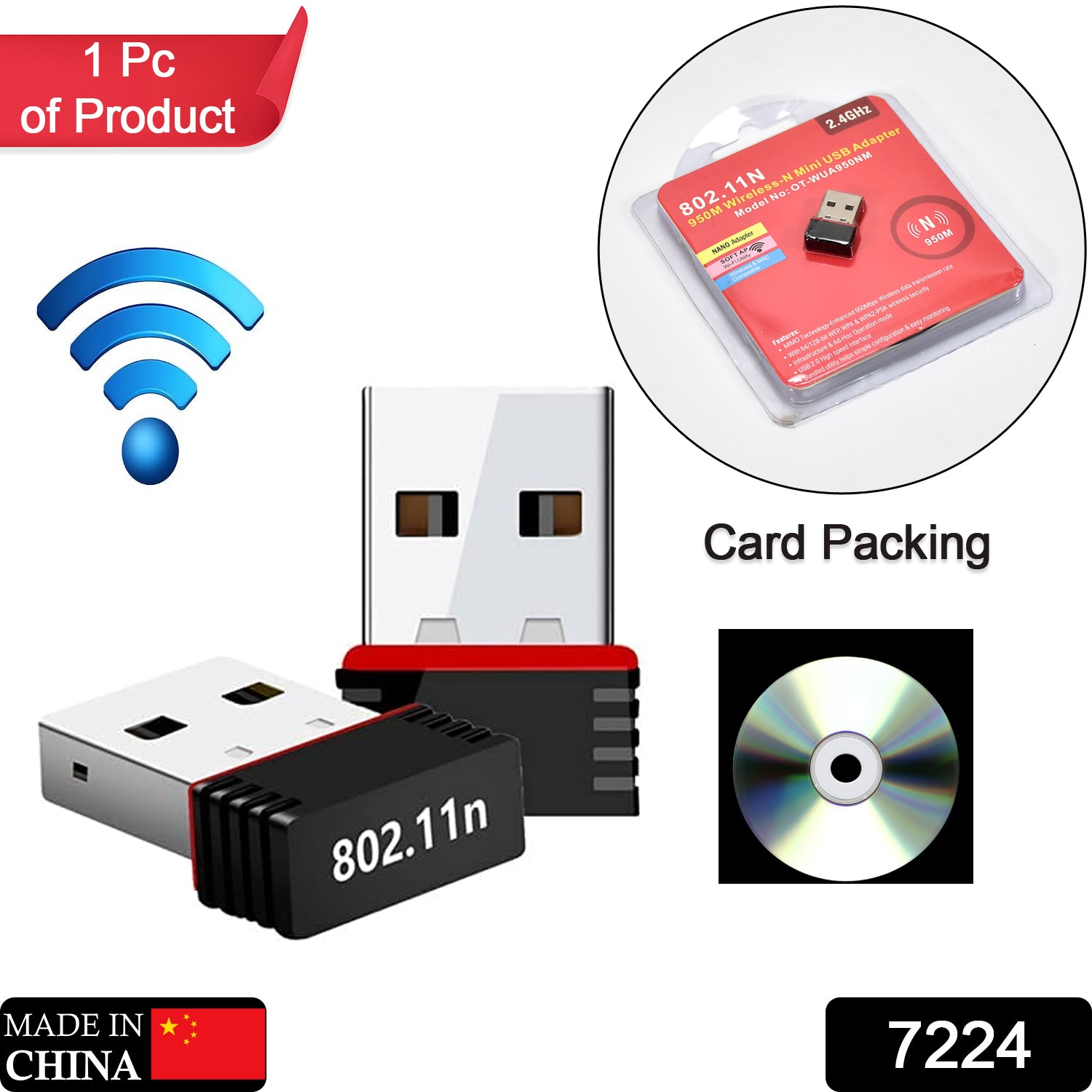 7224 Wi-fi Receiver Wireless Mini Wi-fi Network Adapter With With Driver Cd For Computer  Laptop And Etc Device Use