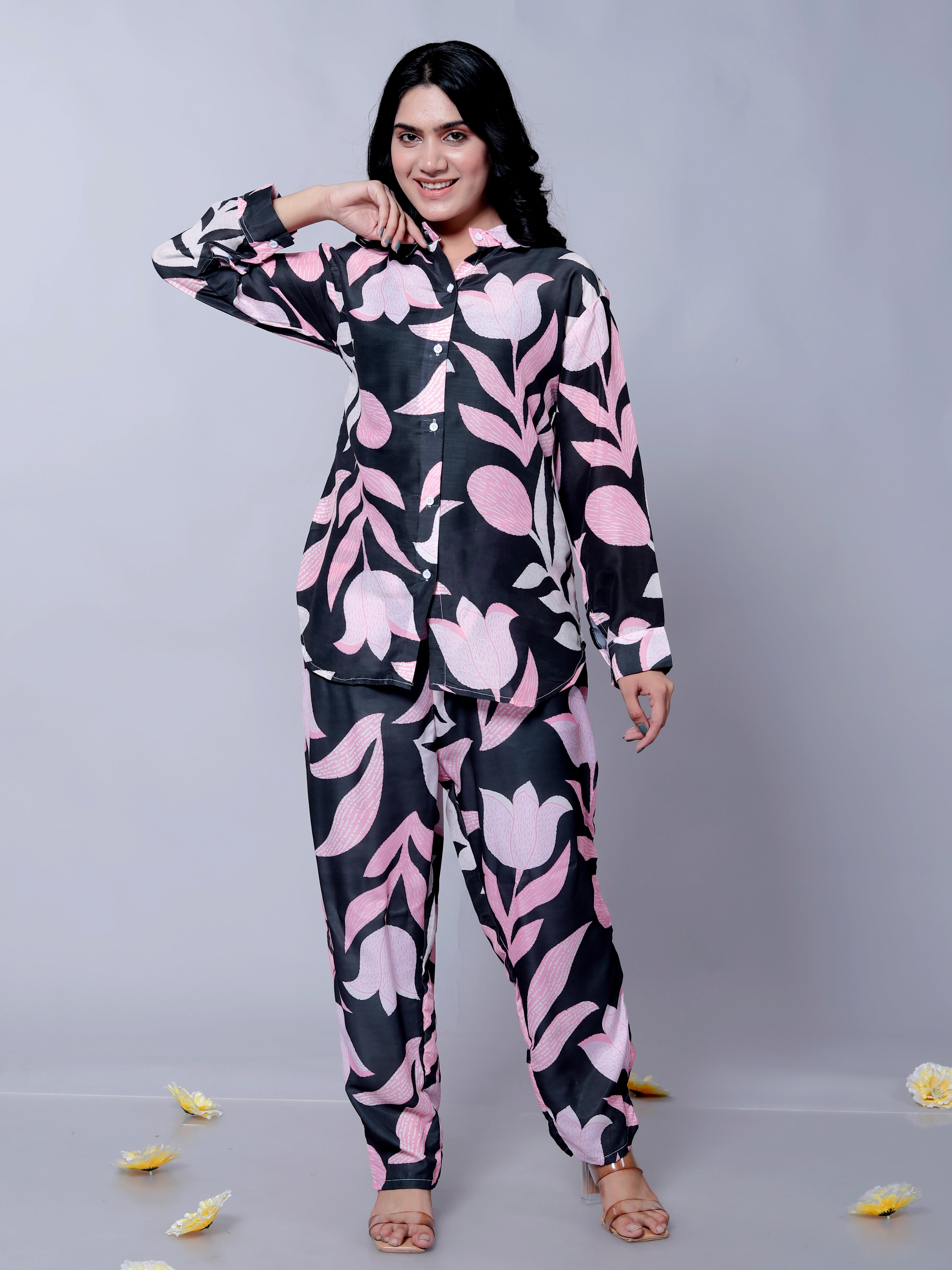 Black Floral Printed Co-Ord Set VT-01172 – Stylish Shirt & Pants Combo