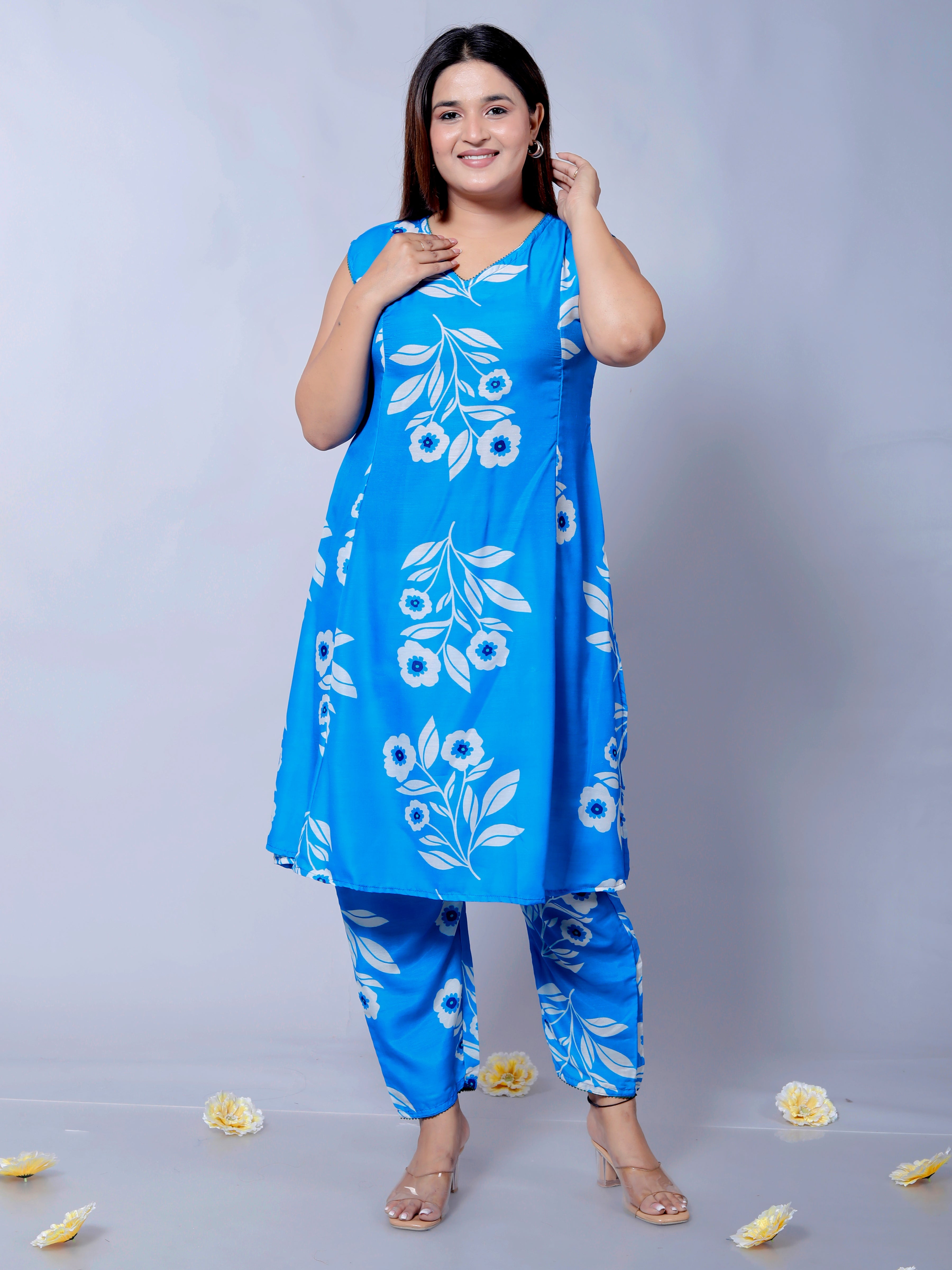 Blue Printed Muslin Cotton Co-ord Set D6022 – Stylish & Comfortable