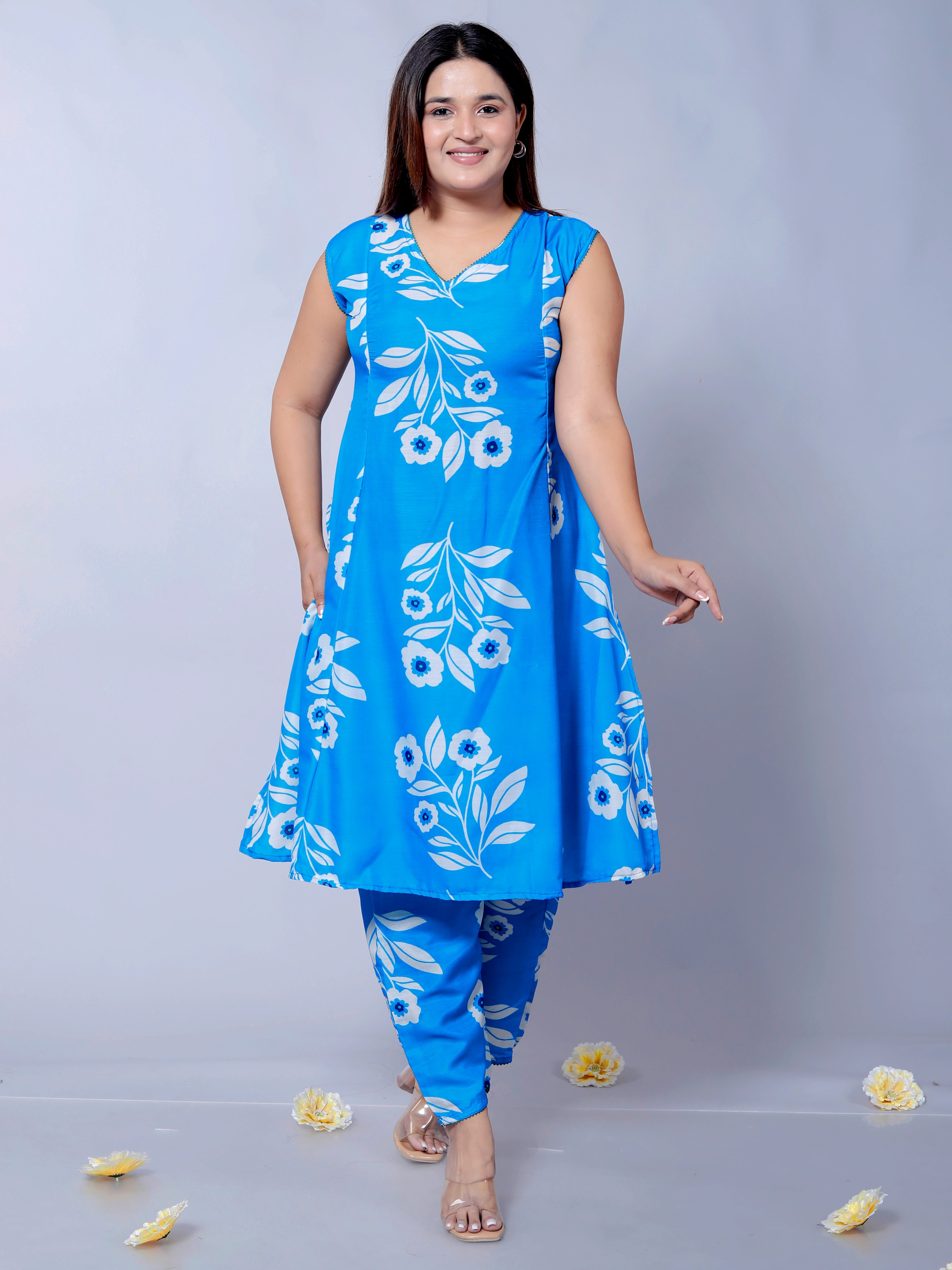 Blue Printed Muslin Cotton Co-ord Set D6022 – Stylish & Comfortable