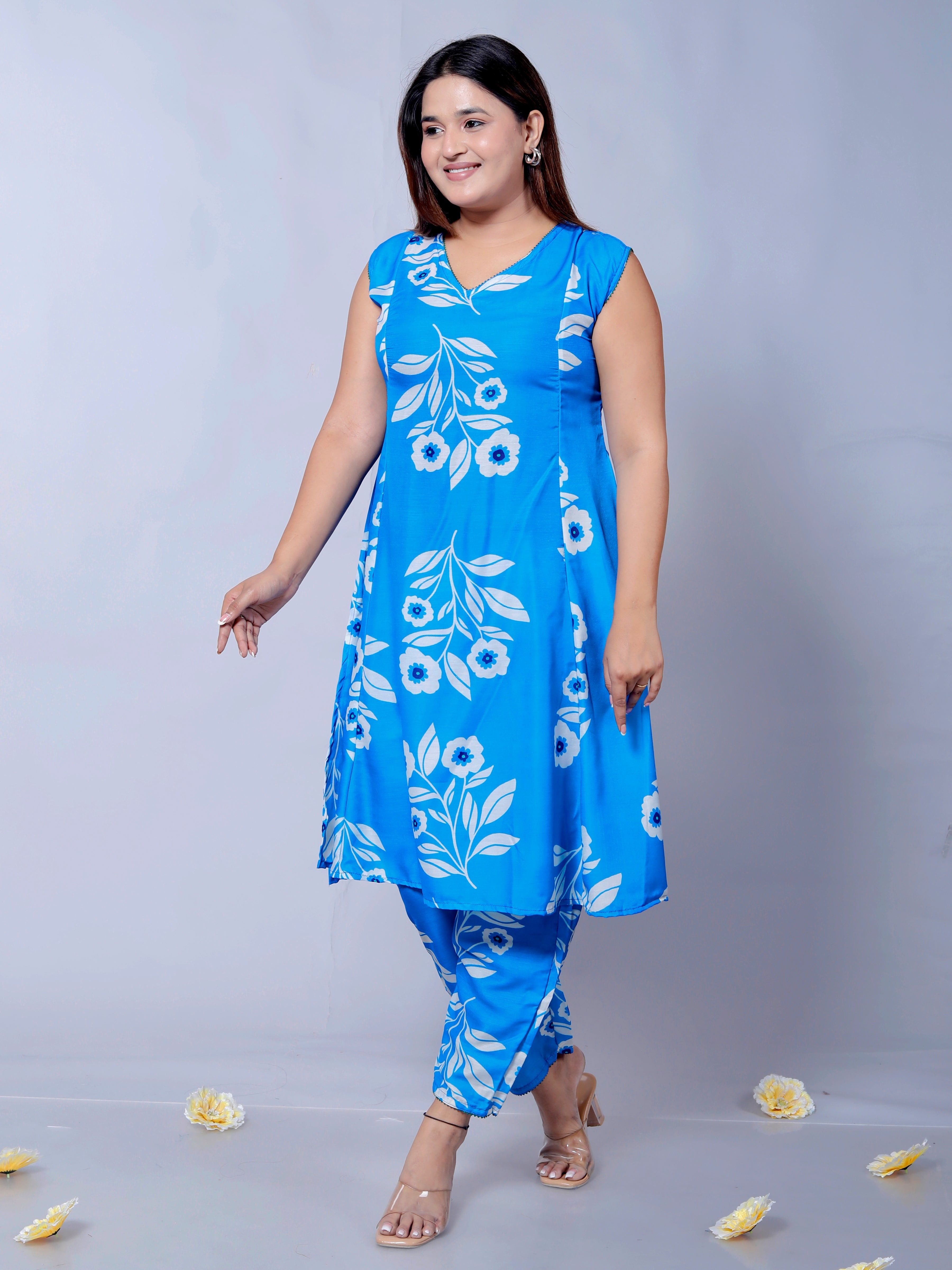 Blue Printed Muslin Cotton Co-ord Set D6022 – Stylish & Comfortable