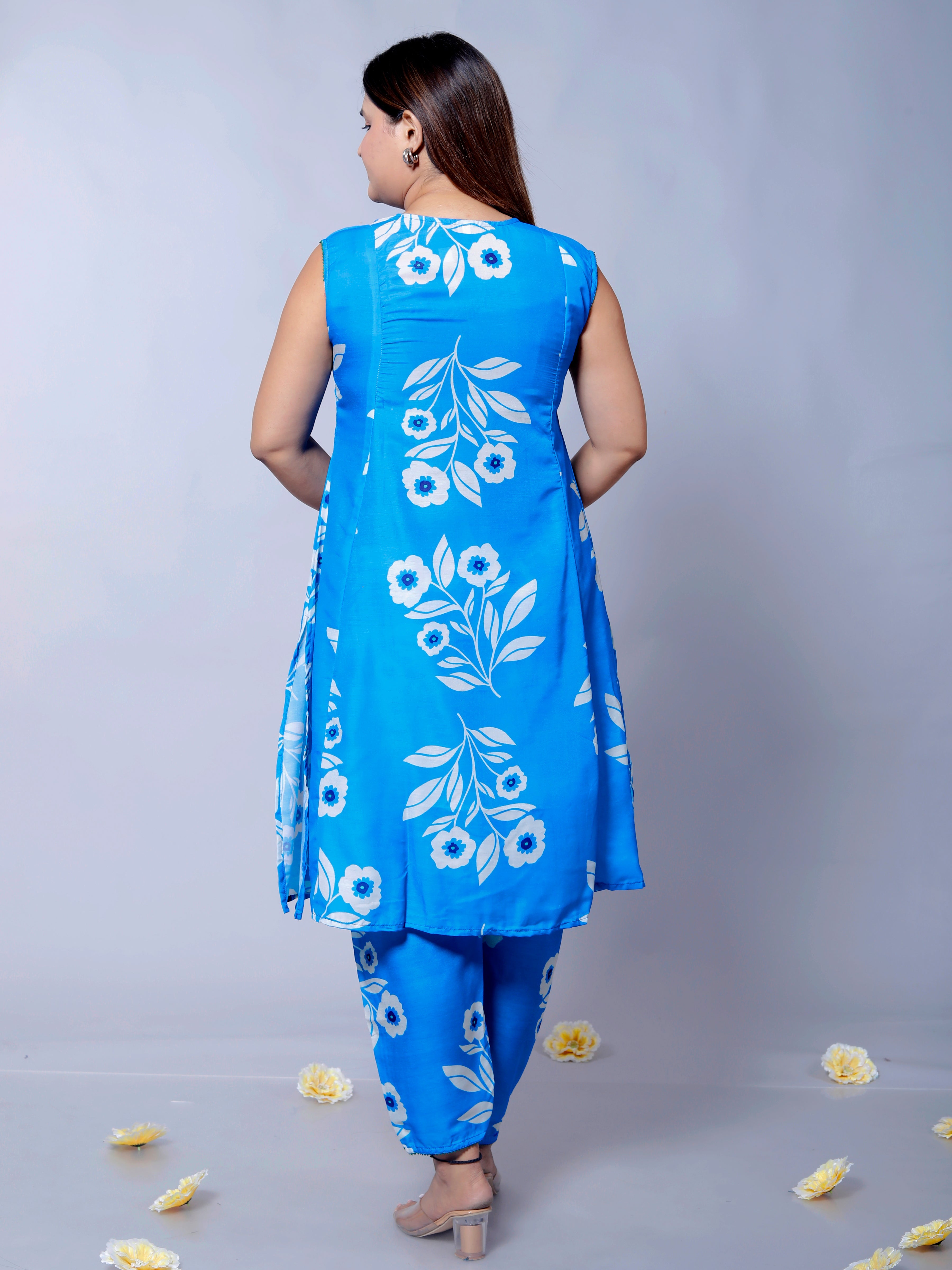 Blue Printed Muslin Cotton Co-ord Set D6022 – Stylish & Comfortable