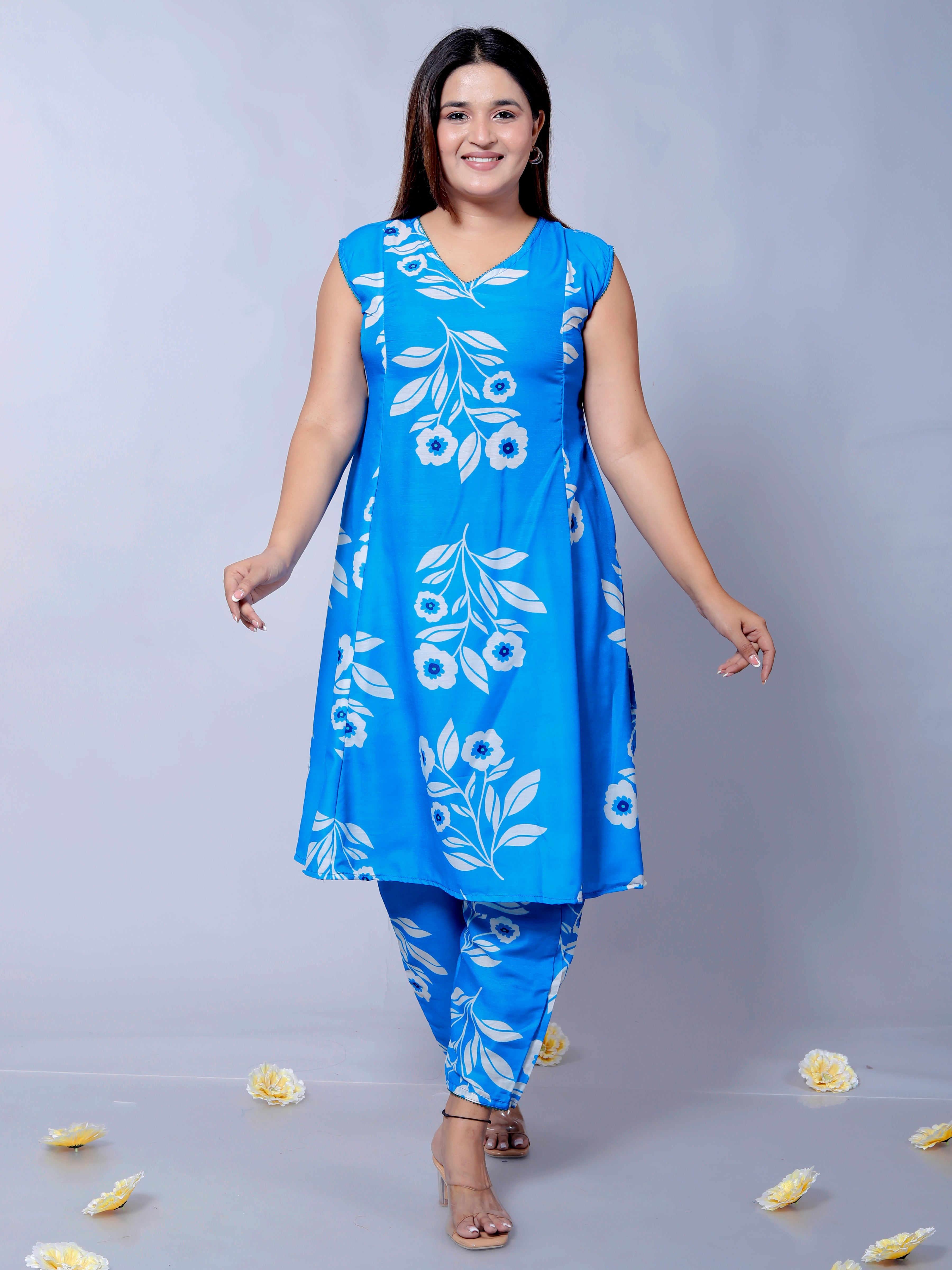 Blue Printed Muslin Cotton Co-ord Set D6022 – Stylish & Comfortable