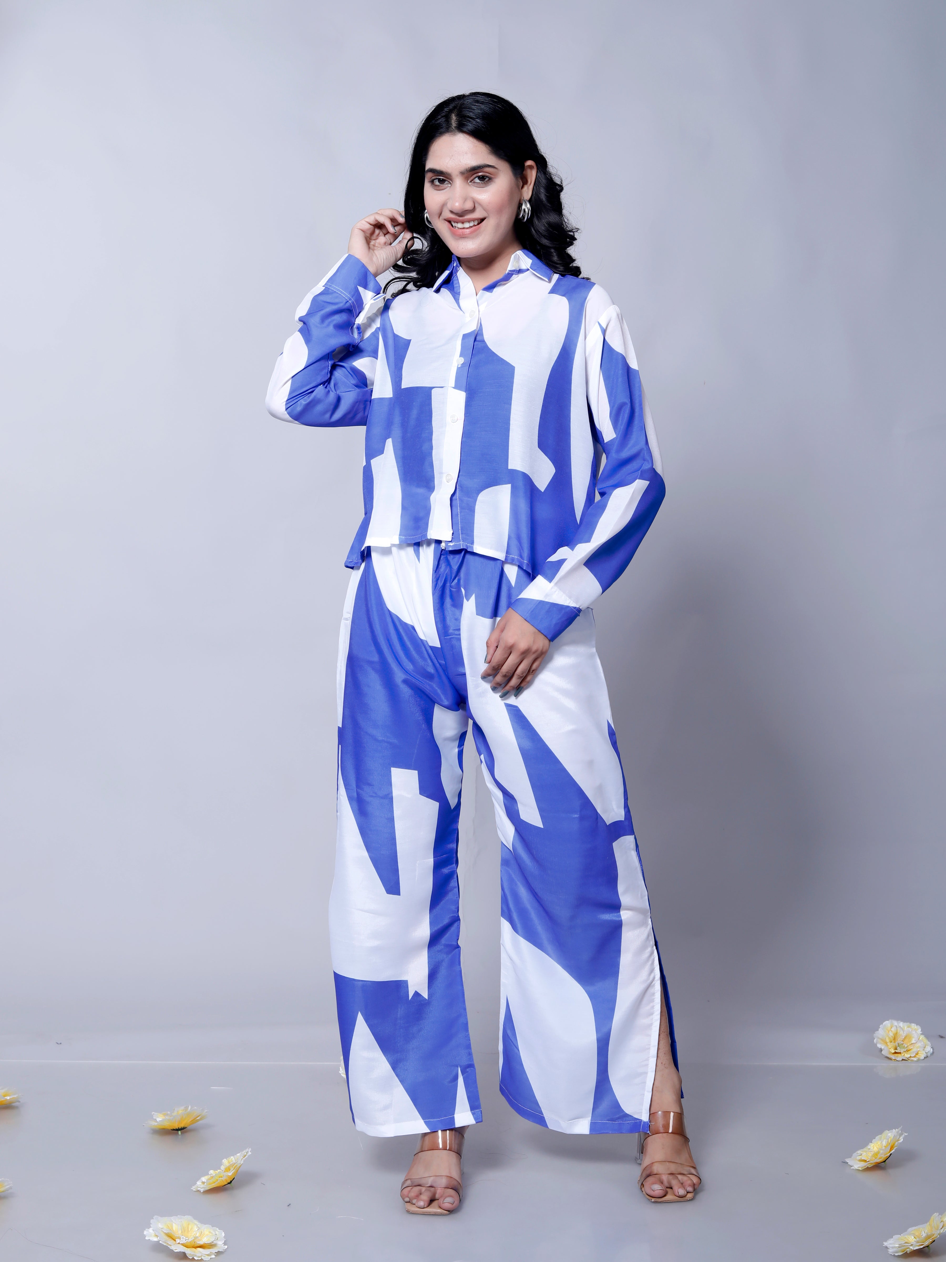 Blue White Printed Stylish Co-Ord Set D6018 – Modern, Chic, and Comfortable