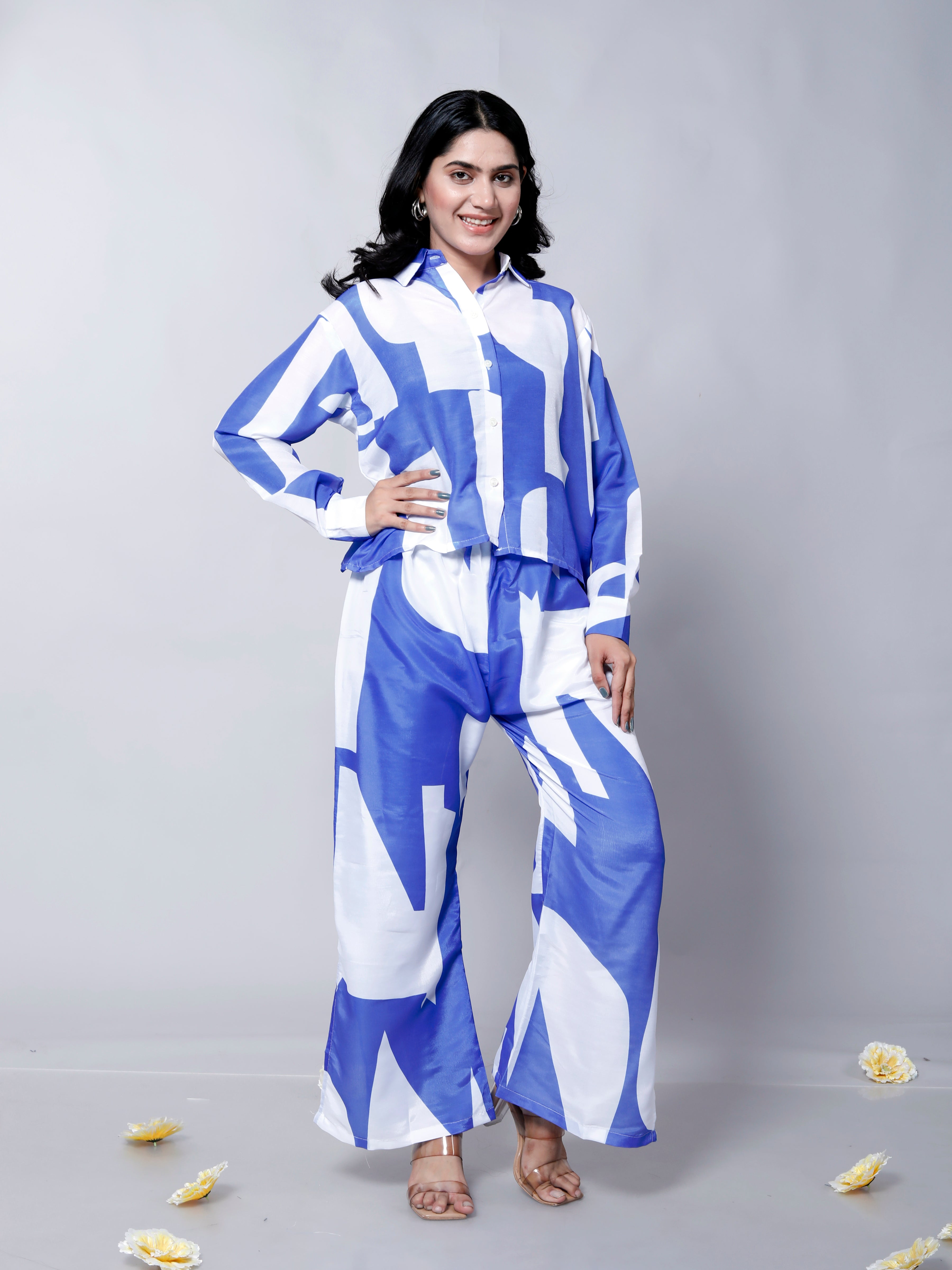 Blue White Printed Stylish Co-Ord Set D6018 – Modern, Chic, and Comfortable