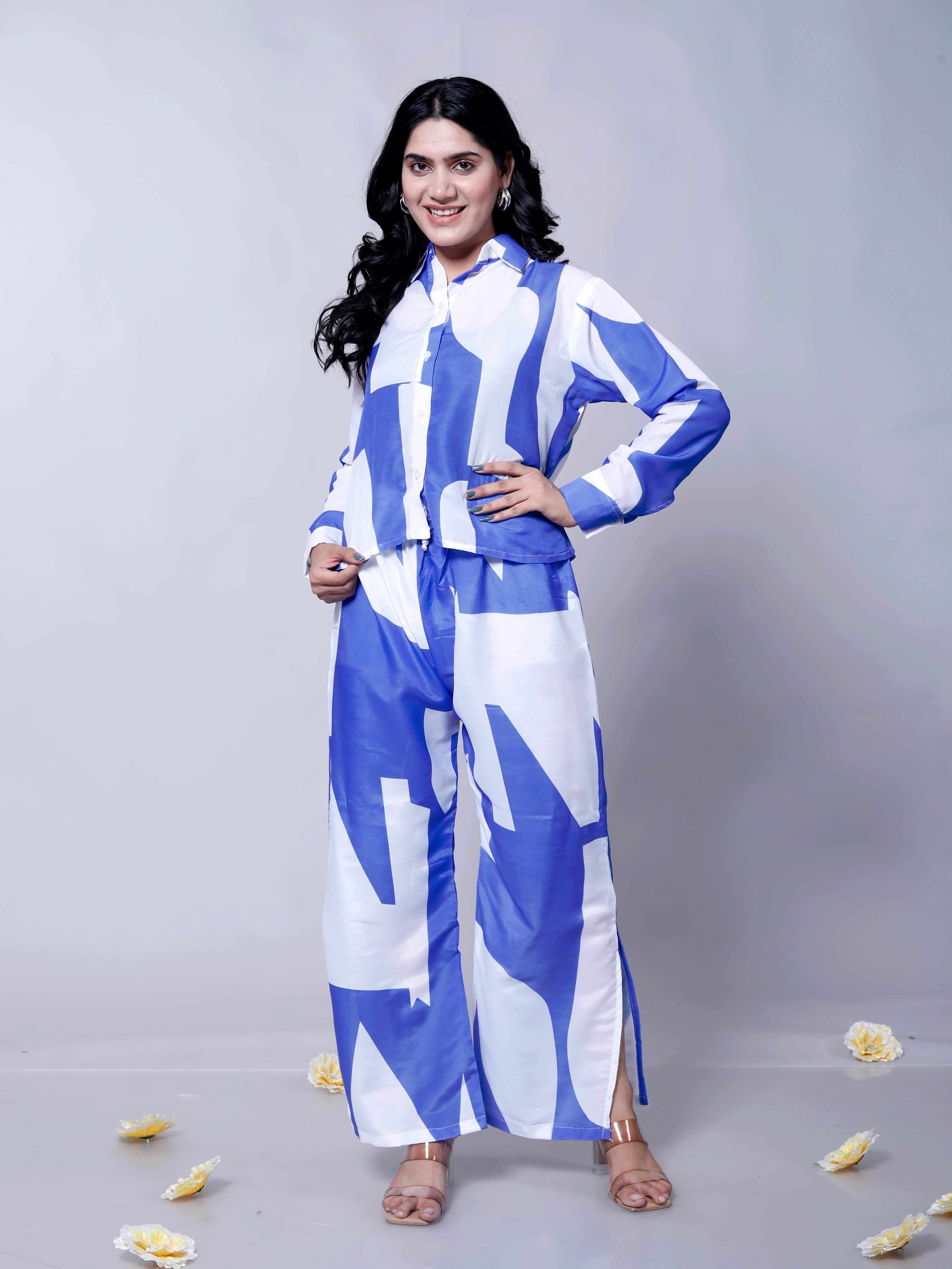 Blue White Printed Stylish Co-Ord Set D6018 – Modern, Chic, and Comfortable