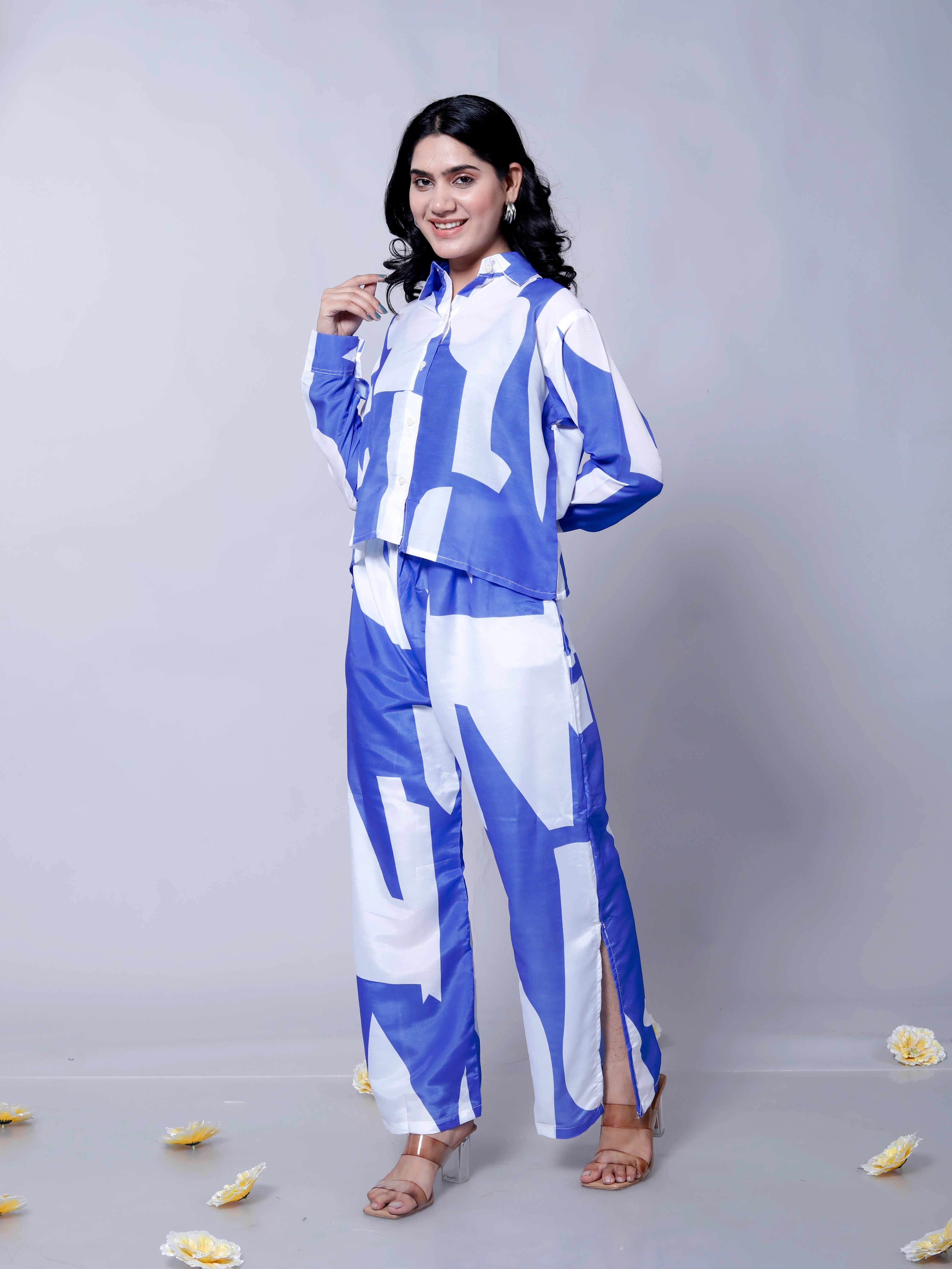 Blue White Printed Stylish Co-Ord Set D6018 – Modern, Chic, and Comfortable