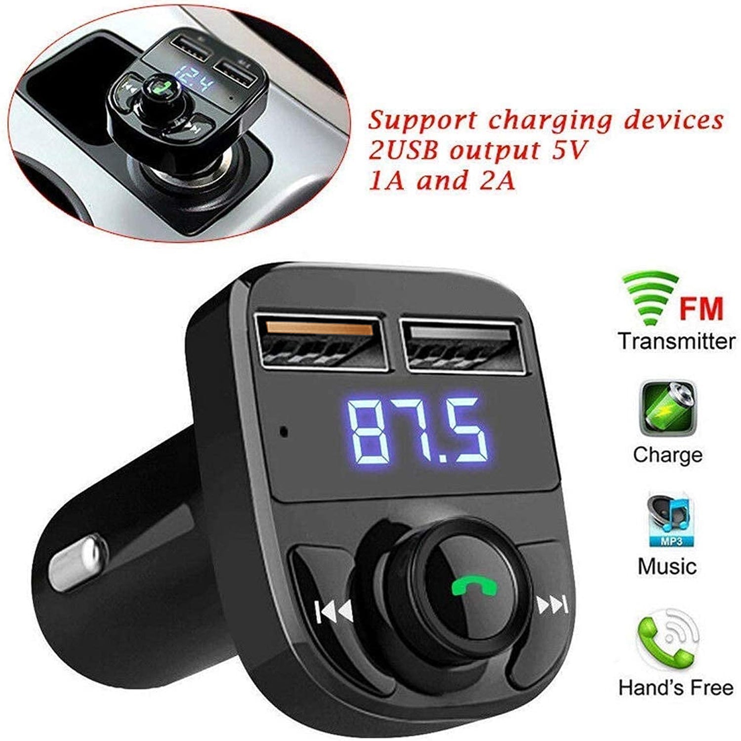 8533 Car-x8 Bluetooth Fm Transmitter Kit For Hands-free Call Receiver Music Player Call Receiver Fast Mobile Charger Ports For All Smartphoneswith 3.1a Quick Charge Dual Usb Car Charger