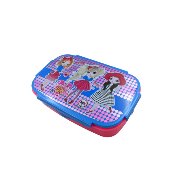 5485 Cartoon Printed Plastic Lunch Box With Inside Small Box Spoon For Kids Air Tight Lunch Tiffin Box For Girls Boys Food Container Specially Designed For School Going Boys And Girls