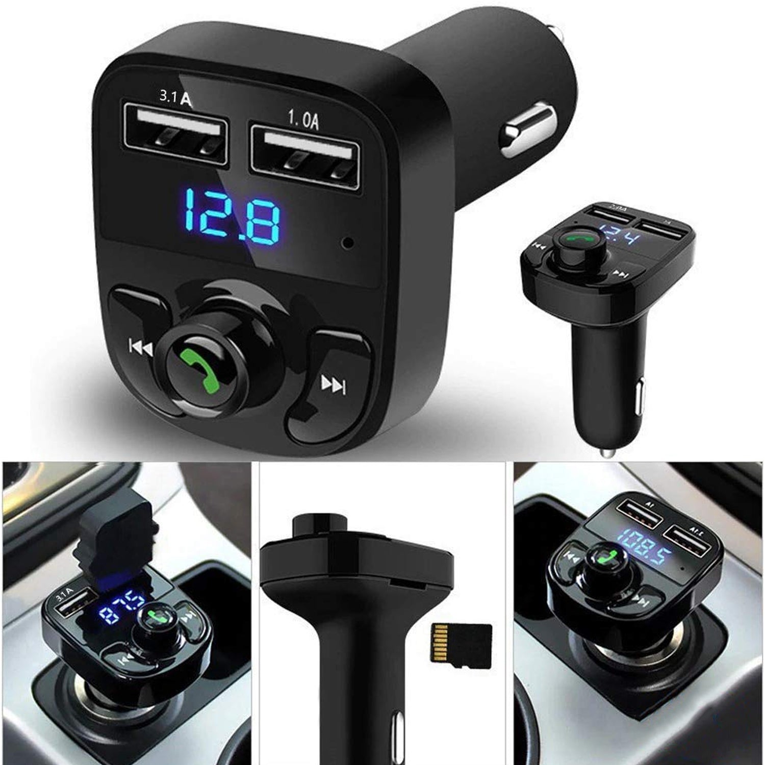 8533 Car-x8 Bluetooth Fm Transmitter Kit For Hands-free Call Receiver Music Player Call Receiver Fast Mobile Charger Ports For All Smartphoneswith 3.1a Quick Charge Dual Usb Car Charger