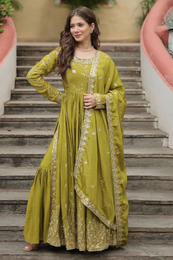 Parrot Green Sharara Suit with Sequins Embroidery - TrendBuy