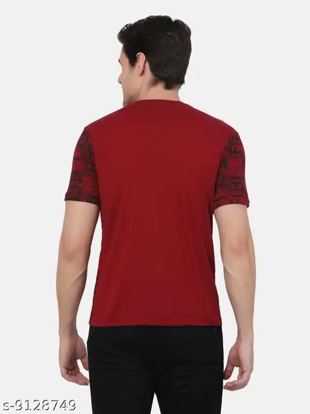 Half Sleeves T-Shirt for Men (Maroon & Black, M)