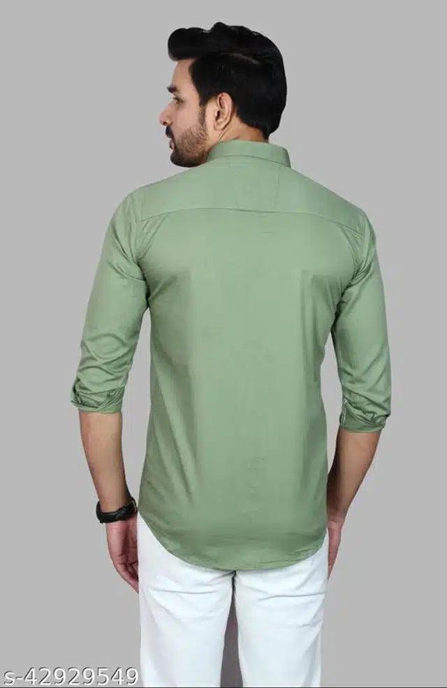 Cotton Blend Full Sleeves Shirt for Men - Mint Green (M)