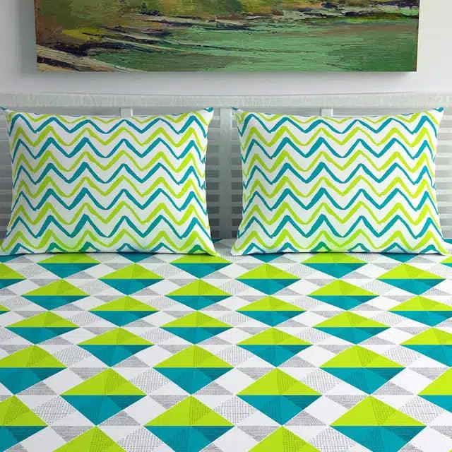 Microfibre Printed Double Bedsheet with 2 Pillow Covers (Green, 225x225 cm)