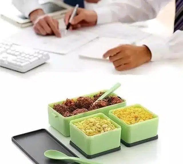 Plastic Lunchbox with Spoon & Fork (Mint Green & Peach, 1500 ml) (Pack of 2)