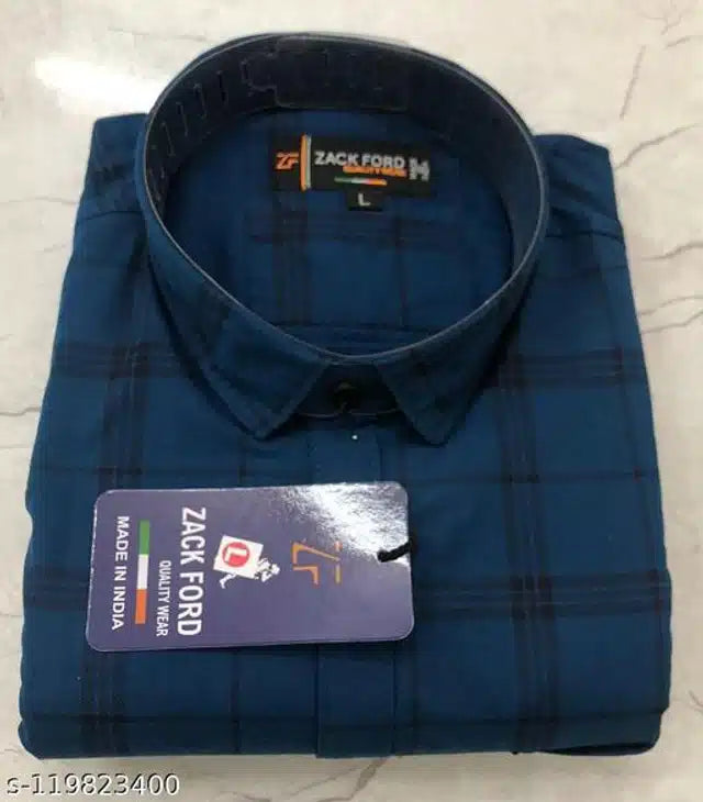 Cotton Full Sleeves Shirt for Men (Navy Blue, L)