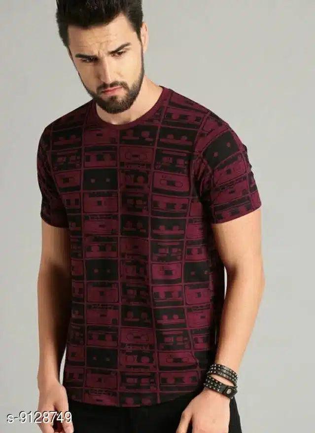 Half Sleeves T-Shirt for Men (Maroon & Black, M)