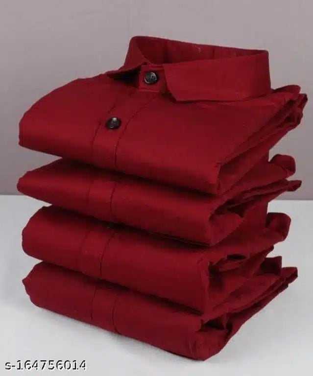 Cotton Blend Full Sleeves Shirt for Men (Maroon, M)