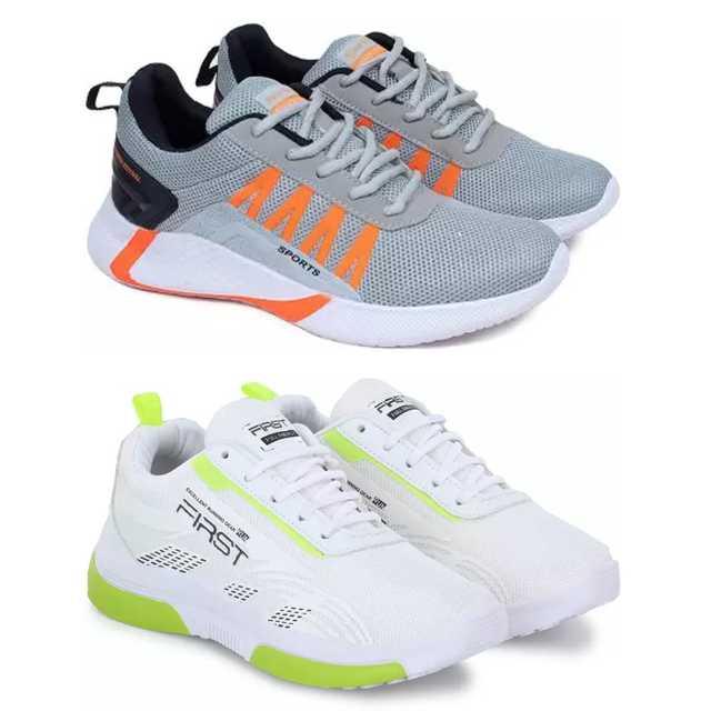 Sports Shoes For Men (Pack Of 2) (Grey & White, 6) (SLI-22)