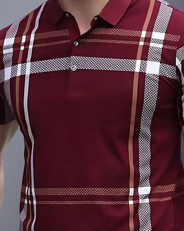 Cotton Blend Printed T-shirt for Men - Maroon (S)