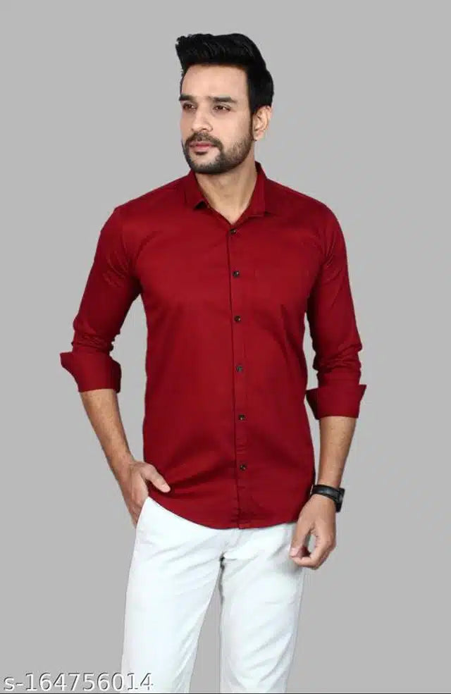 Cotton Blend Full Sleeves Shirt for Men (Maroon, M)