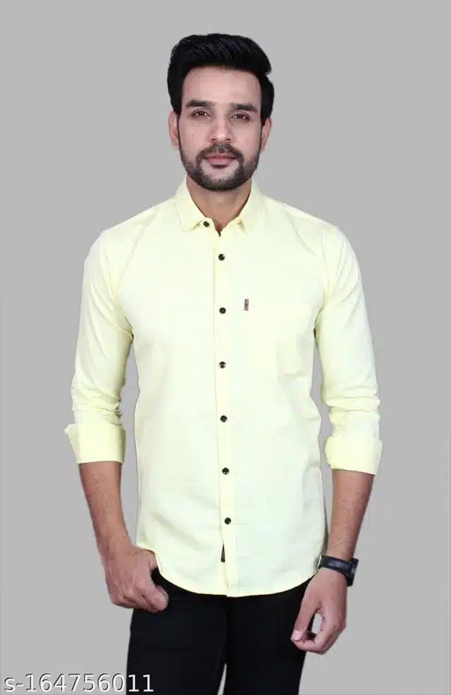 Cotton Blend Full Sleeves Shirt for Men (Yellow, M)