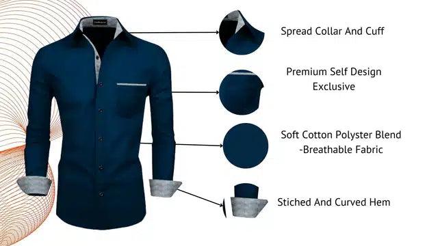 Men's Solid Full Sleeve Shirt (Blue, M)